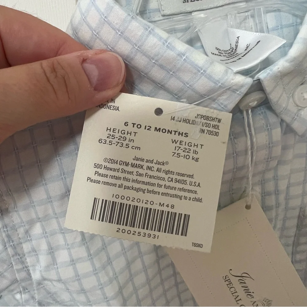 janie and jack special occasion boys blue plaid button down 6-12months NWT - Picture 4 of 4